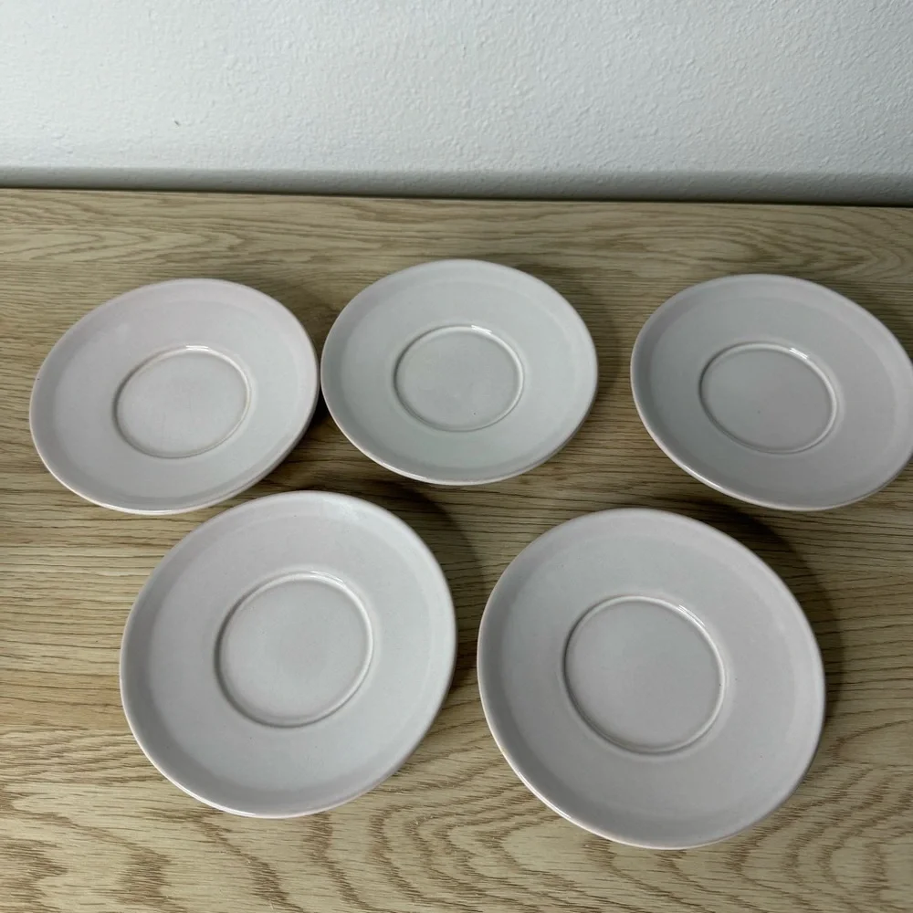 Set of‎ 5 Frankoma Bone White Cream Tea Cups and Saucers Handmade Art Pottery